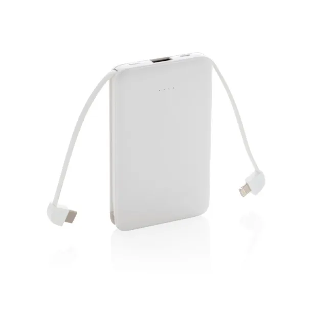  5.000 mAh Pocket Powerbank with integrated cables - XD Collection White