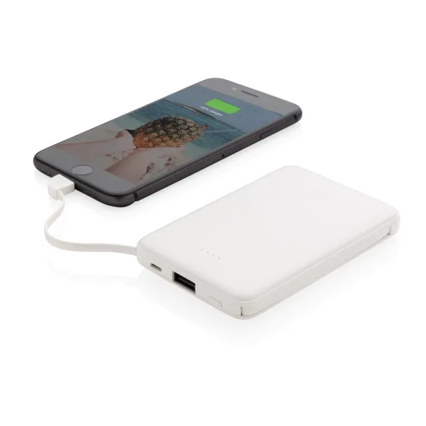  5.000 mAh Pocket Powerbank with integrated cables - XD Collection White