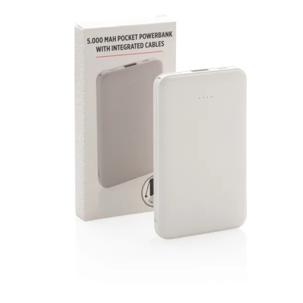  5.000 mAh Pocket Powerbank with integrated cables - XD Collection White