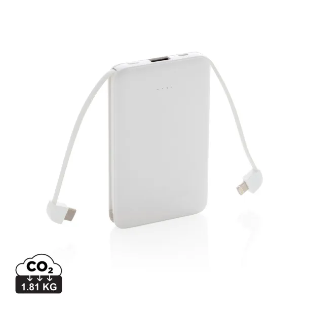  5.000 mAh Pocket Powerbank with integrated cables - XD Collection White