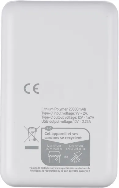  Rayen prijenosna baterija od recikliranog ABS-a - 22,5 W, 20 000 mAh Bijela