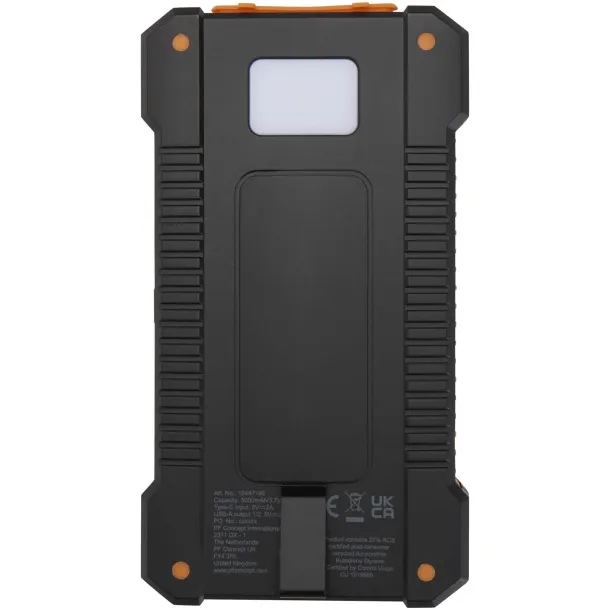 Altair 5000 mAh 10W recycled plastic rugged solar power bank with built-in torch Crna