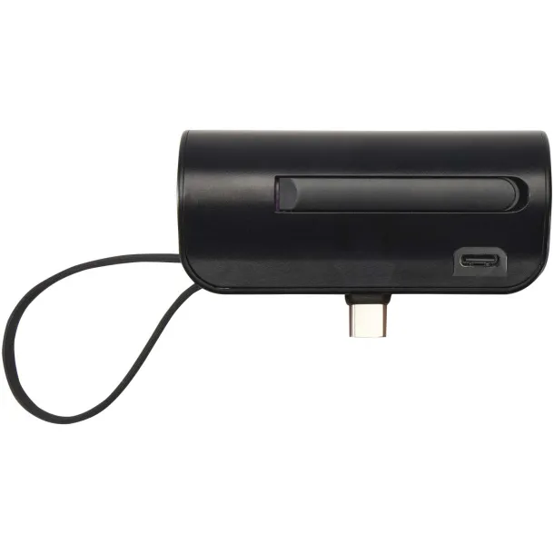 Alnair 5000 mAh 10W recycled plastic Type-C power bank with built-in flip stand and 2-in-1 cable Crna