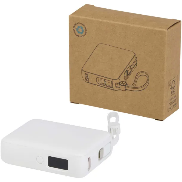 Acrux 10.000 mAh 35W tablet power bank with built in Type-C cable - made from recycled plastic White