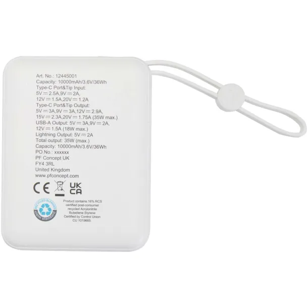 Acrux prijenosna baterija za tablet s ugrađenim USB-C kabelom - 35W, 10 000 mAh Bijela