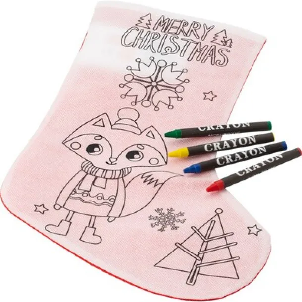  Christmas stocking for colouring, crayons white red