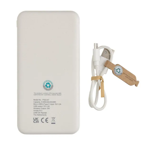  RCS reciklirana prijenosna baterija, 8 000 mAh - XD Collection Bijela