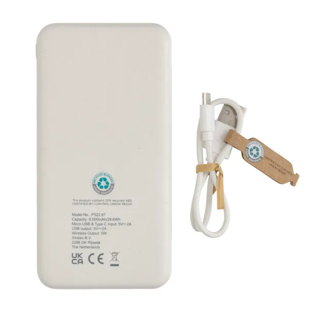  RCS reciklirana prijenosna baterija, 8 000 mAh - XD Collection Bijela