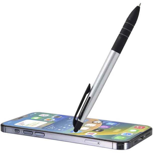 Trine 3-ink RCS recycled ballpoint pen with stylus Silver Crna