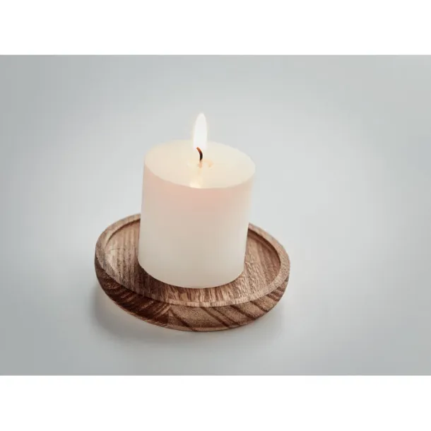 PENTAS Candle on round wooden base Wood