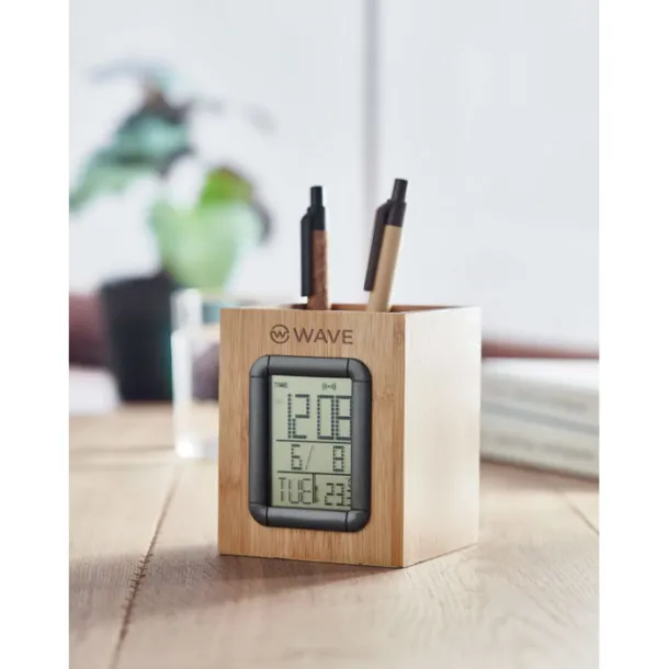 MANILA Bamboo penholder and LCD clock Wood