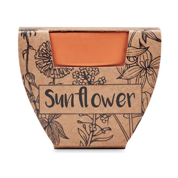 SUNFLOWER suncokret u glinenoj posudi Drvo