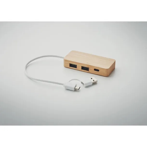 HUBBAM Bamboo USB 3 ports hub Wood