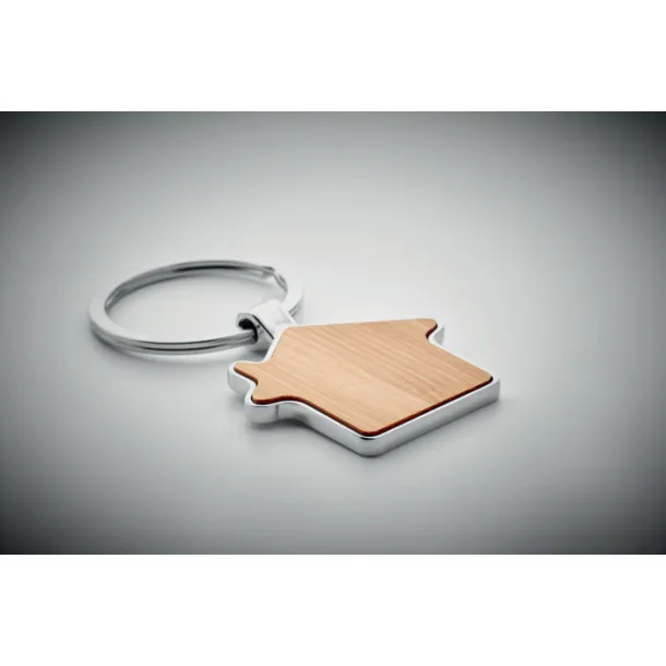 BURNIE House key ring metal bamboo Wood