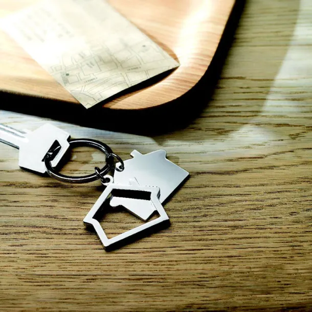 SNIPER Metal key ring house shape Shiny Silver