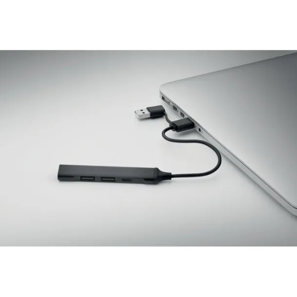 CURRENT USB hub s četiri priključka, 19 cm Crna