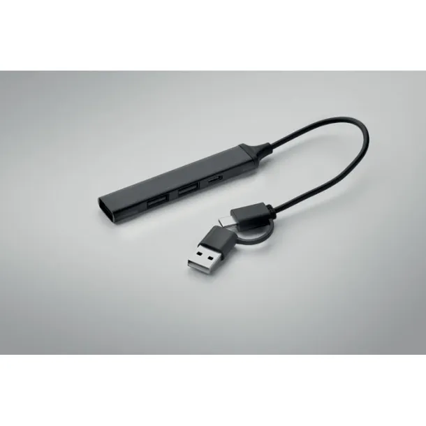 CURRENT USB hub s četiri priključka, 19 cm Crna