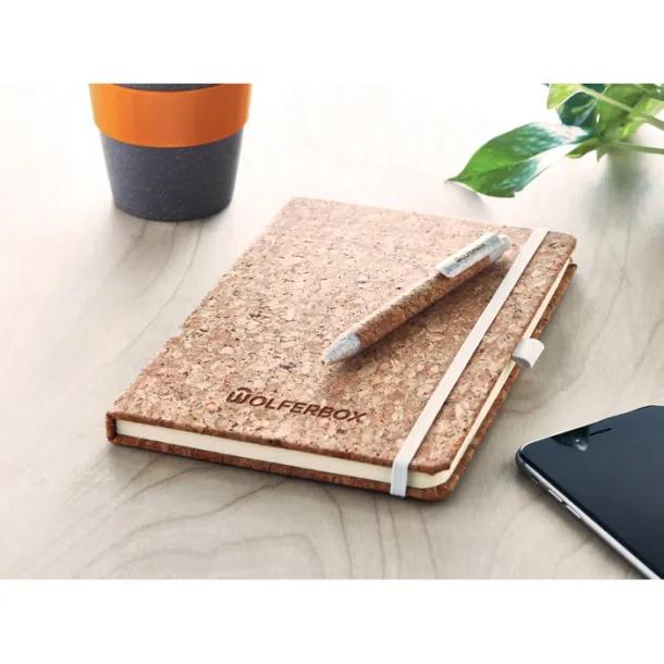 SUBER SET A5 cork notebook and pen set Beige