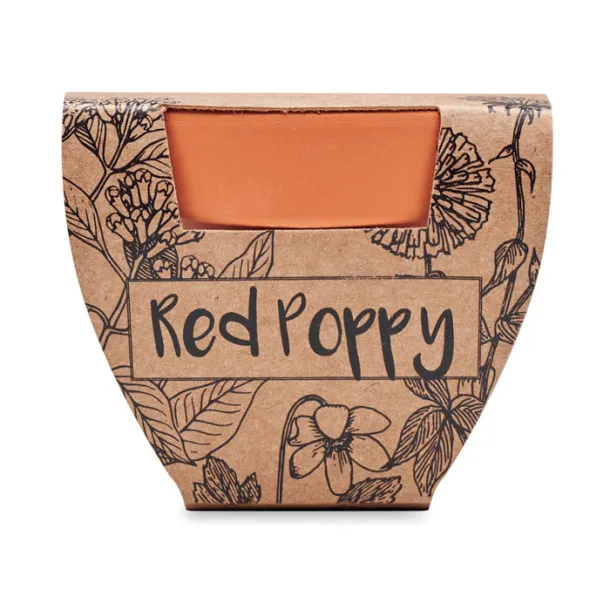 RED POPPY mak u glinenoj posudi Drvo