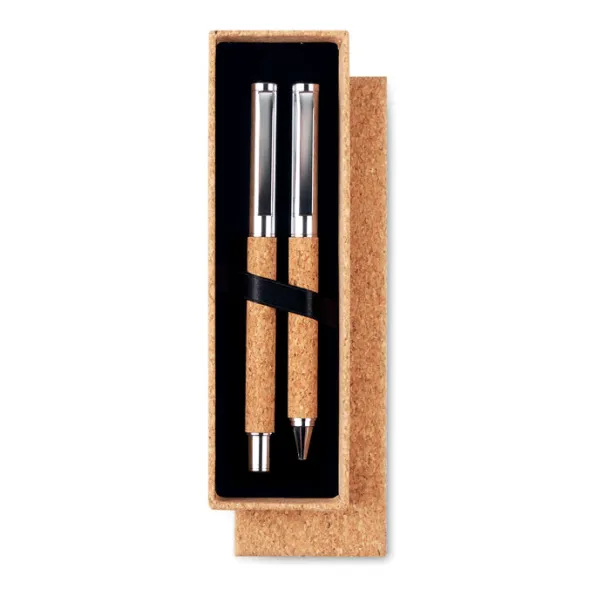 QUERCUS Metal Ball pen set in cork box Wood