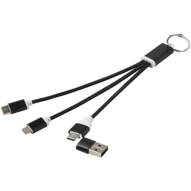 Metal 4-in-1 recycled aluminium charging cable with keychain Crna