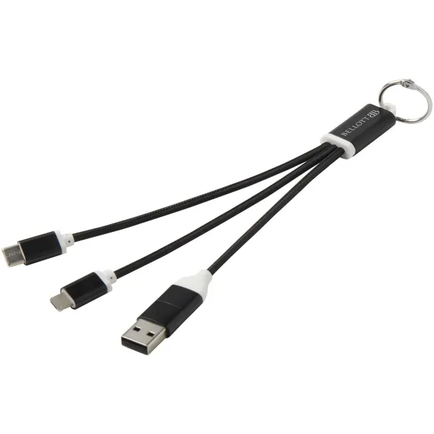 Metal 4-in-1 recycled aluminium charging cable with keychain Crna