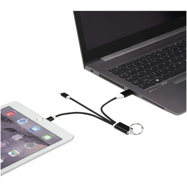 Metal kabel za punjenje 4u1 od recikliranog aluminija s privjeskom Solid black