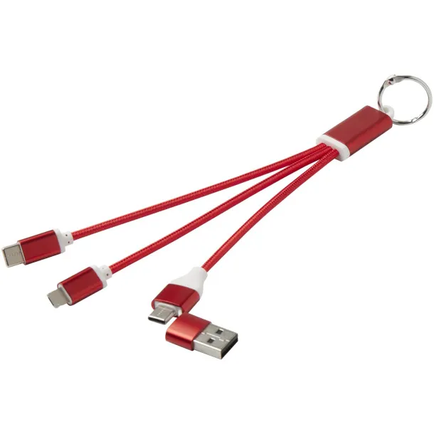 Metal kabel za punjenje 4u1 od recikliranog aluminija s privjeskom Crvena
