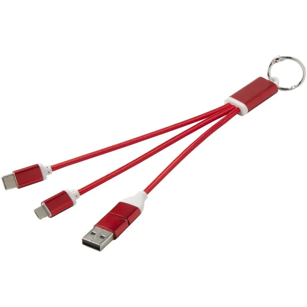 Metal kabel za punjenje 4u1 od recikliranog aluminija s privjeskom Crvena