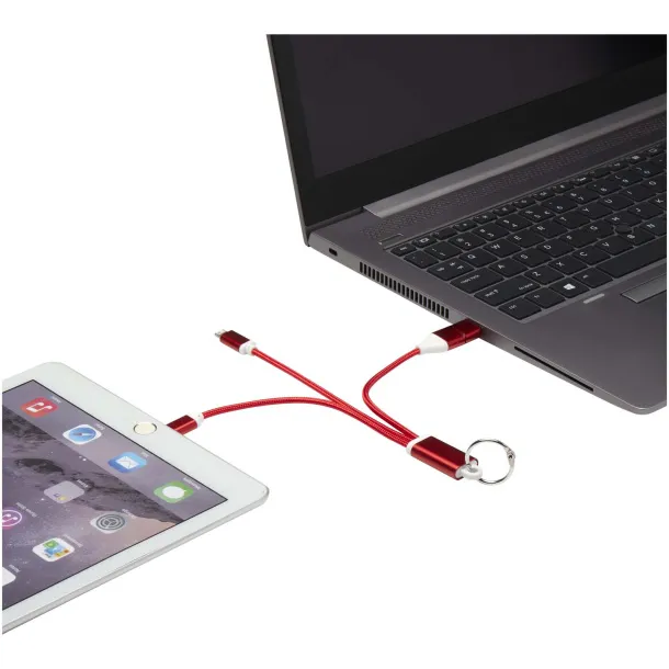 Metal kabel za punjenje 4u1 od recikliranog aluminija s privjeskom Crvena
