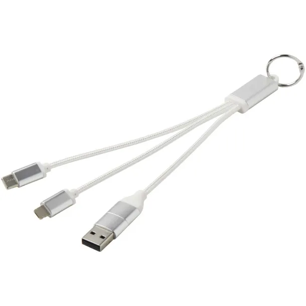 Metal kabel za punjenje 4u1 od recikliranog aluminija s privjeskom Srebrna