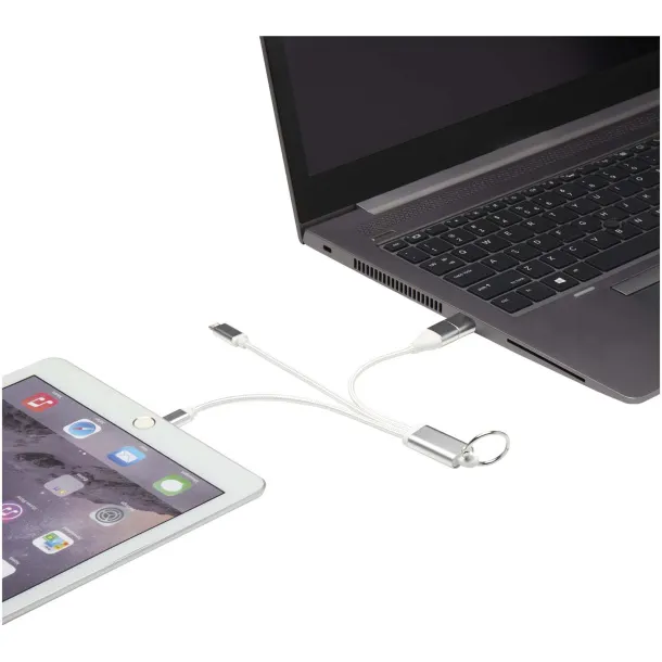 Metal kabel za punjenje 4u1 od recikliranog aluminija s privjeskom Srebrna