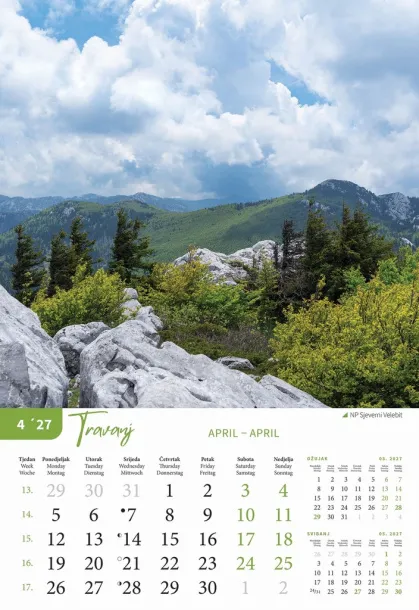  "NACIONALNI PARKOVI HRVATSKE" color kalendar Color