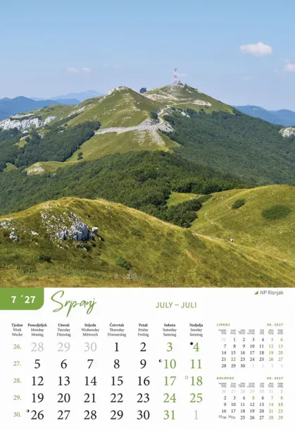  "NACIONALNI PARKOVI HRVATSKE" color calendar Color