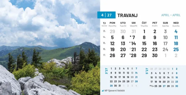  "NACIONALNI PARKOVI HRVATSKE" 13 sheets, format: 20,5x14,5 cm, desk calendar, envelope, P/50 Color