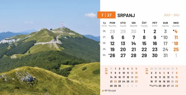  "NACIONALNI PARKOVI HRVATSKE" 13 sheets, format: 20,5x14,5 cm, desk calendar, envelope, P/50 Color