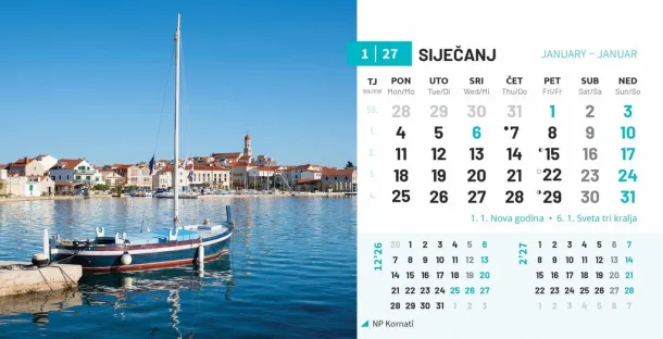  "NACIONALNI PARKOVI HRVATSKE" 13 sheets, format: 20,5x14,5 cm, desk calendar, envelope, P/50 Color