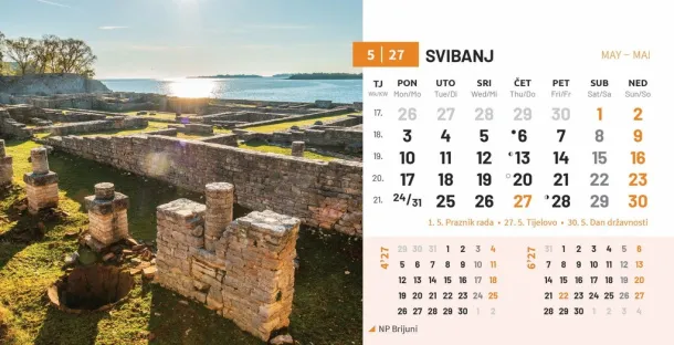  "NACIONALNI PARKOVI HRVATSKE" 13 sheets, format: 20,5x14,5 cm, desk calendar, envelope, P/50 Color