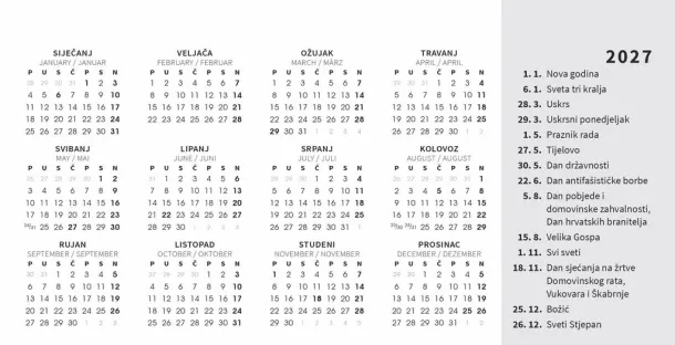  "NACIONALNI PARKOVI HRVATSKE" 13 sheets, format: 20,5x14,5 cm, desk calendar, envelope, P/50 Color