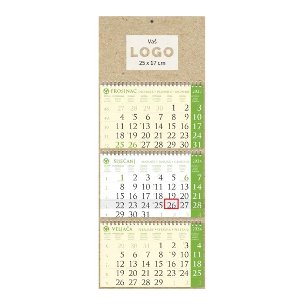  Three-part calendar SIRIO EKO GREEN, spiral bound Zelena