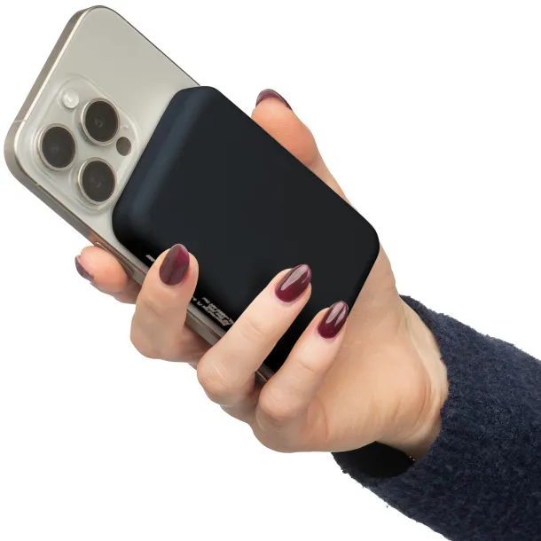  Miren bežični punjač od recikliranog ABS-a, 5 000 mAh Crna