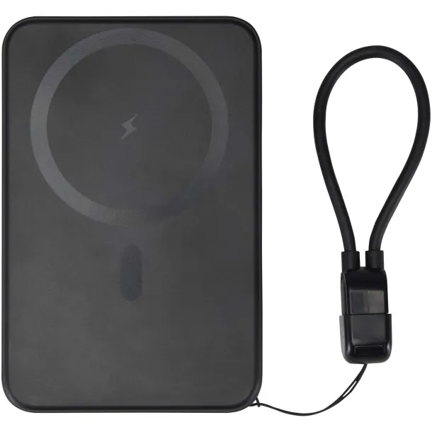 SMART 5000 mAh recycled plastic magnetic power bank with lanyard Crna