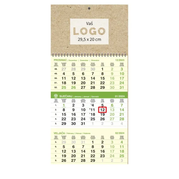  Three-part business calendar EKO GREEN, spiral bound Zelena