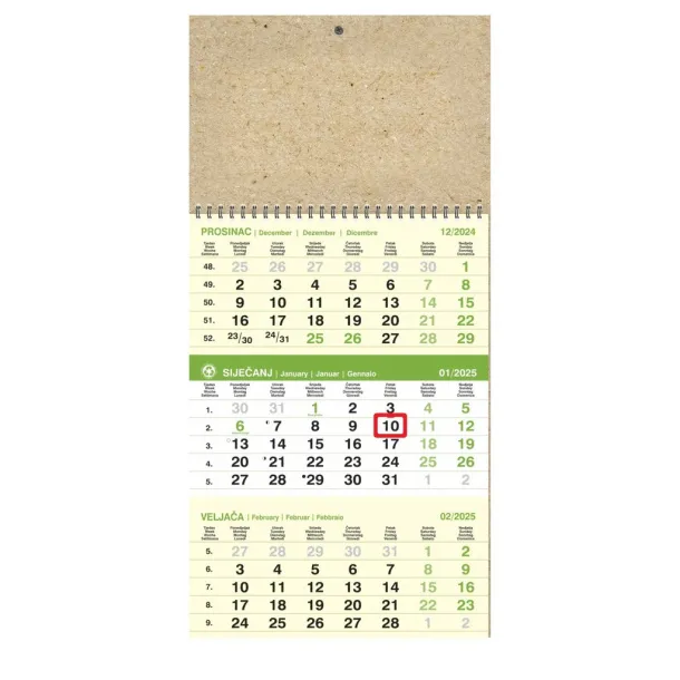  Three-part business calendar EKO GREEN, spiral bound Zelena