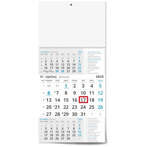  "Business RED with CATHOLIC CALENDAR" three part calendar Plava