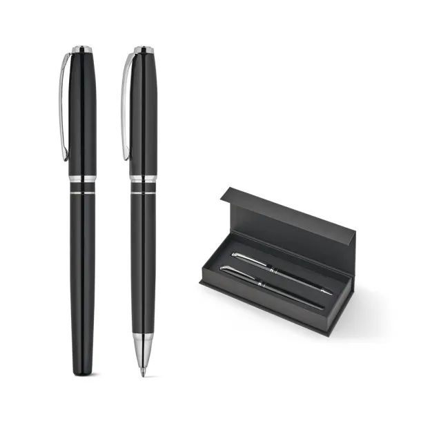 SARAMAGO Premium set comprising 1 ballpoint pen and 1 rollerball pen in copper and stainless steel, with blue ink