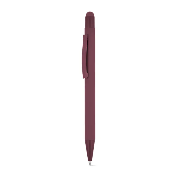 CLINT TOUCH Ballpoint pen with a modern design made from recycled aluminum (100% rAL), with a rubber finish Burgundy