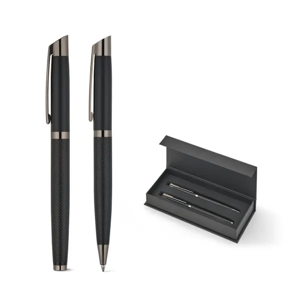 KINGSLEY Set comprising 1 ballpoint pen and 1 rollerball pen in aluminium, with blue Dokumental ink