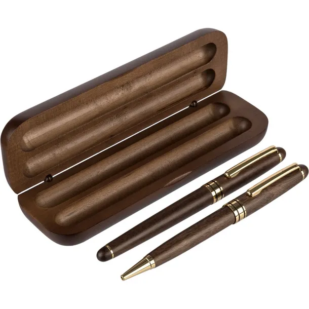  Writing set, ball pen and roller ball pen brown