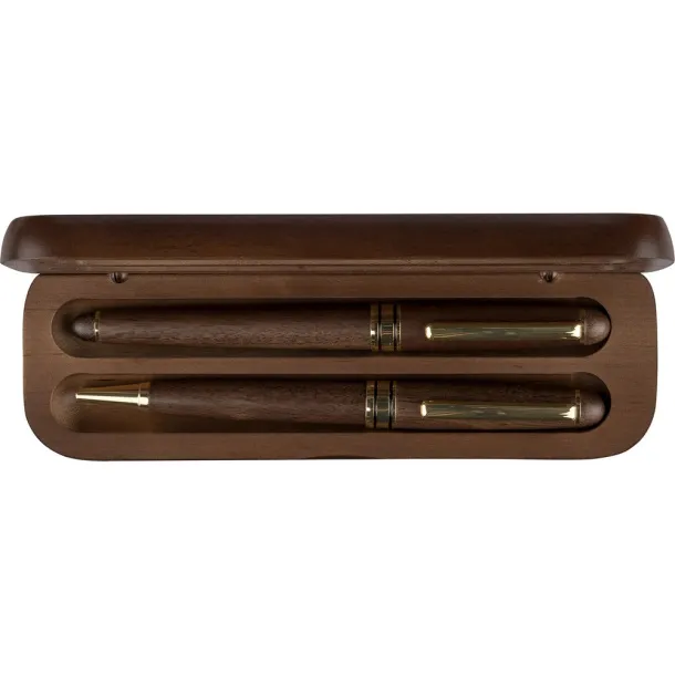  Writing set, ball pen and roller ball pen brown